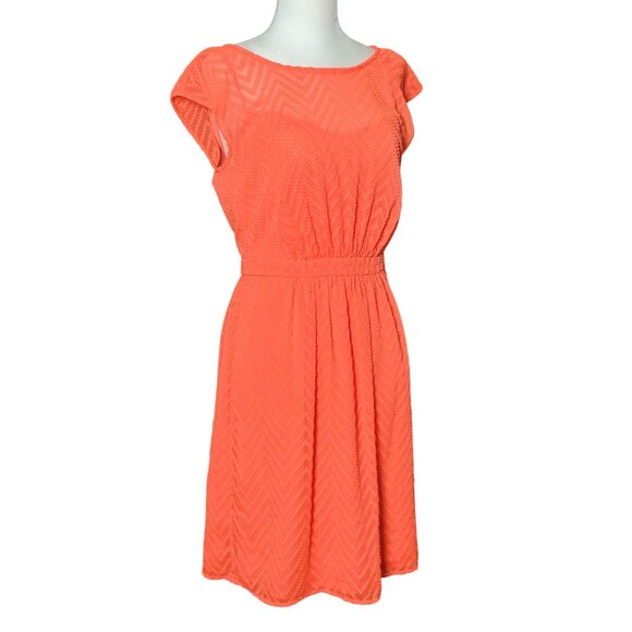 J.Crew Neon Orange Sleeveless chiffon Womens 4 Mini Dress in zigzag Beach Style - Picture 4 of 12